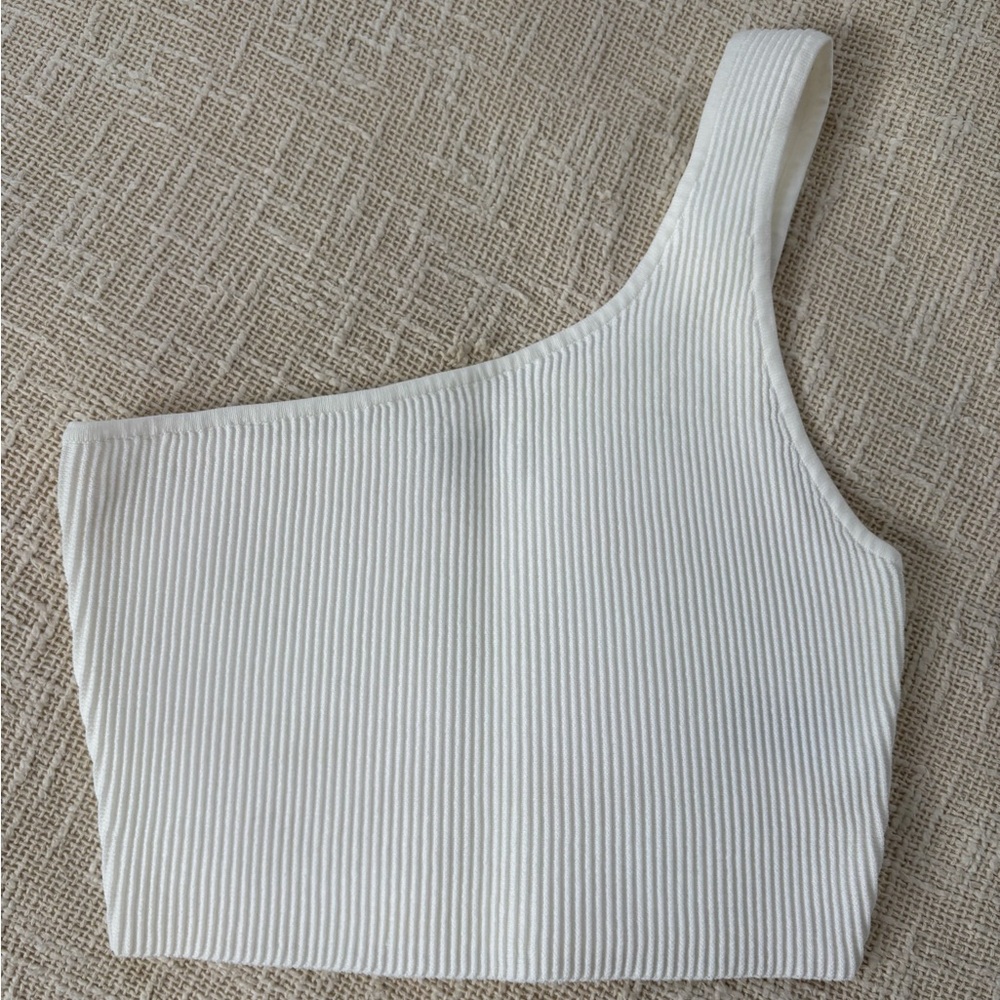 Babaton White Ribbed Knit Top